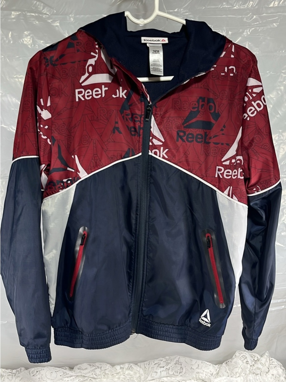 Reebok Kids Maroon & Navy Hooded Zip-Up Rain Jacket